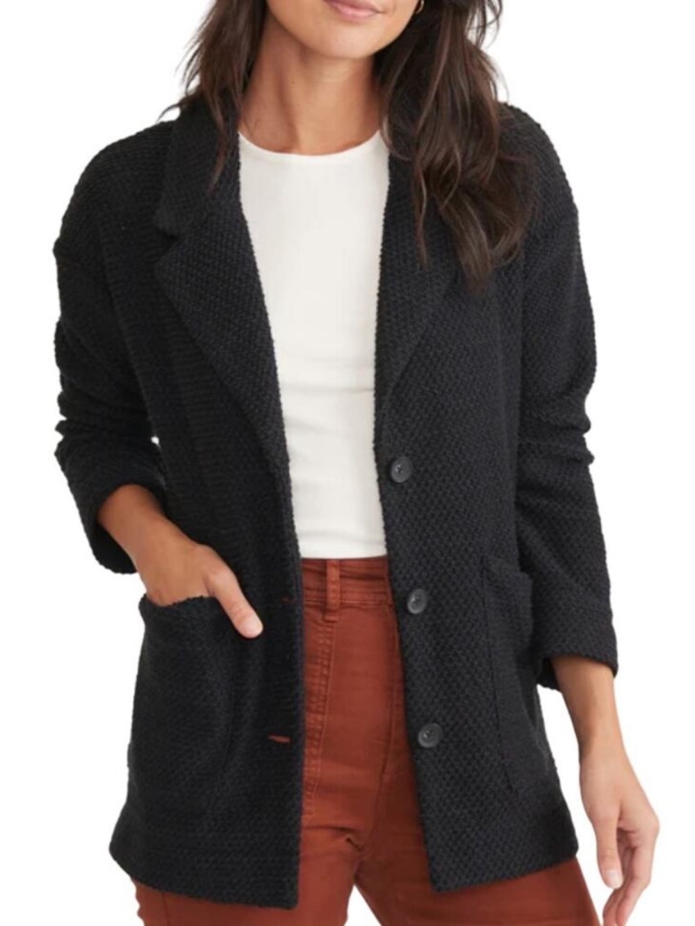 Marine Layer Birdseye Blazer Sweater XS Black Knit